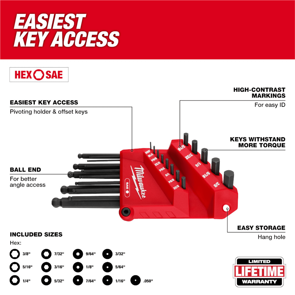 Milwaukee Tool 22-Key Ball End L-Style Hex Key Set - SAE/Metric