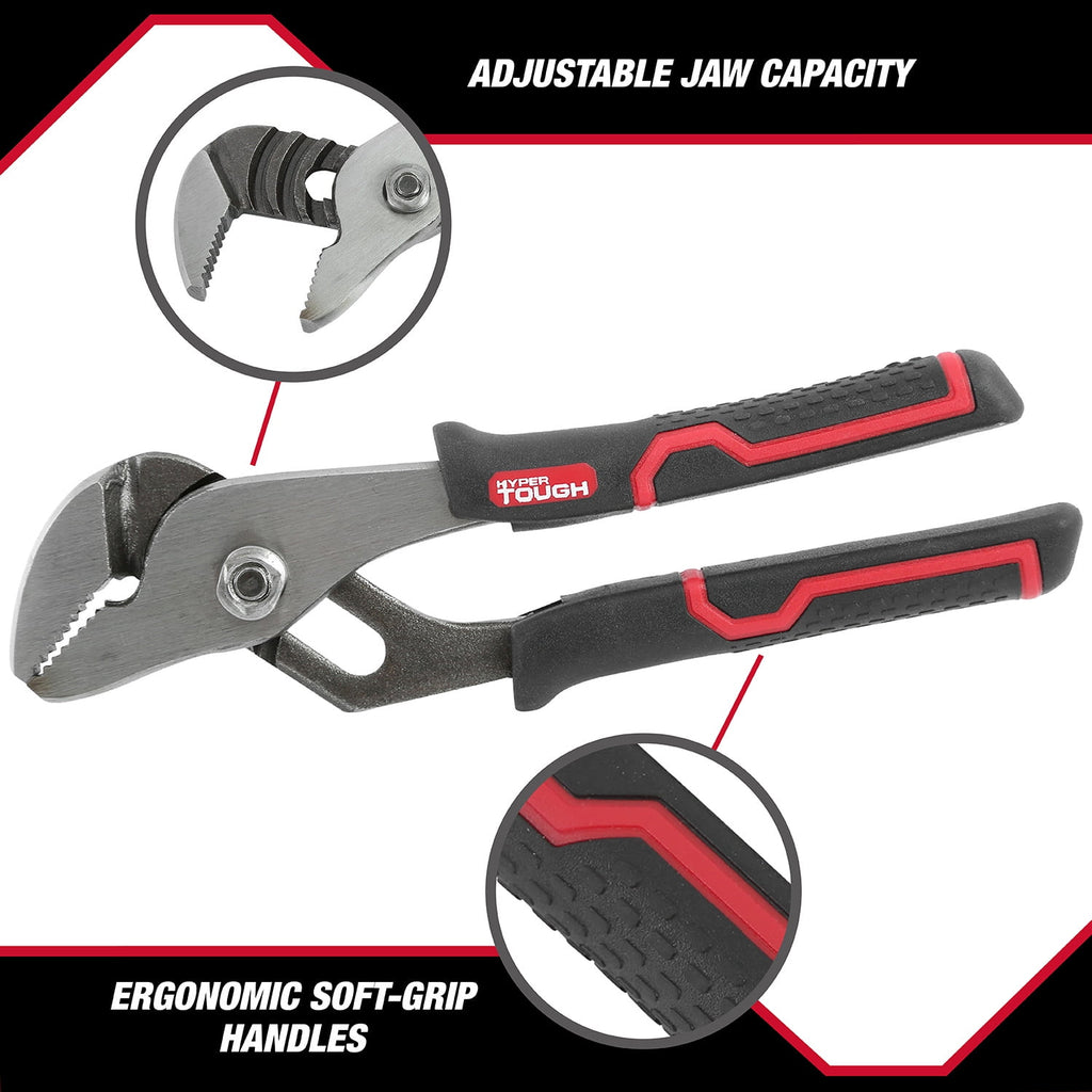Hyper Tough 6-inch Groove Joint Pliers with Ergonomic Comfort Grips, Black 5576V
