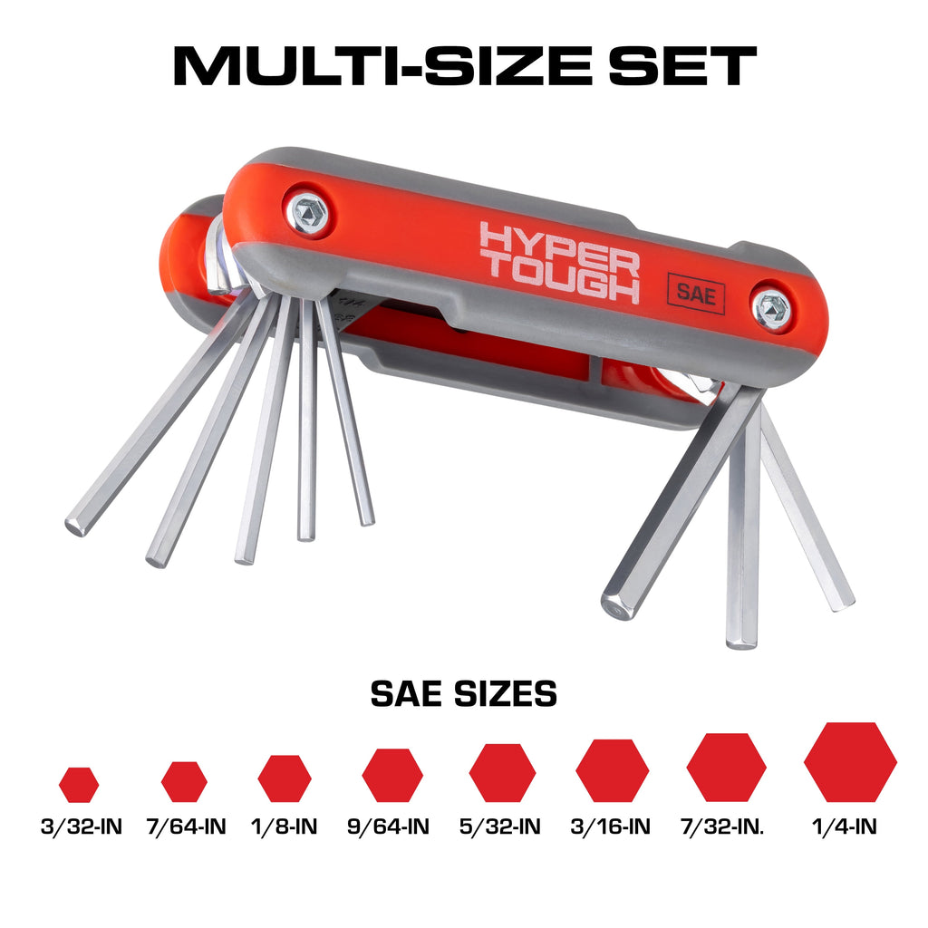 Hyper Tough Heavy-Duty Folding SAE Hex Key Set, 8 Pieces