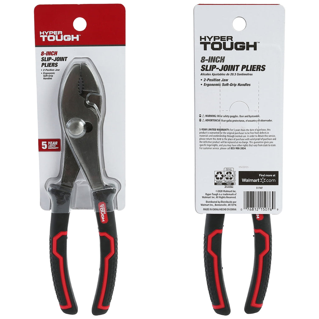 Hyper Tough 8-inch Slip Joint Pliers with Ergonomic Comfort Grips, Black, 5174V