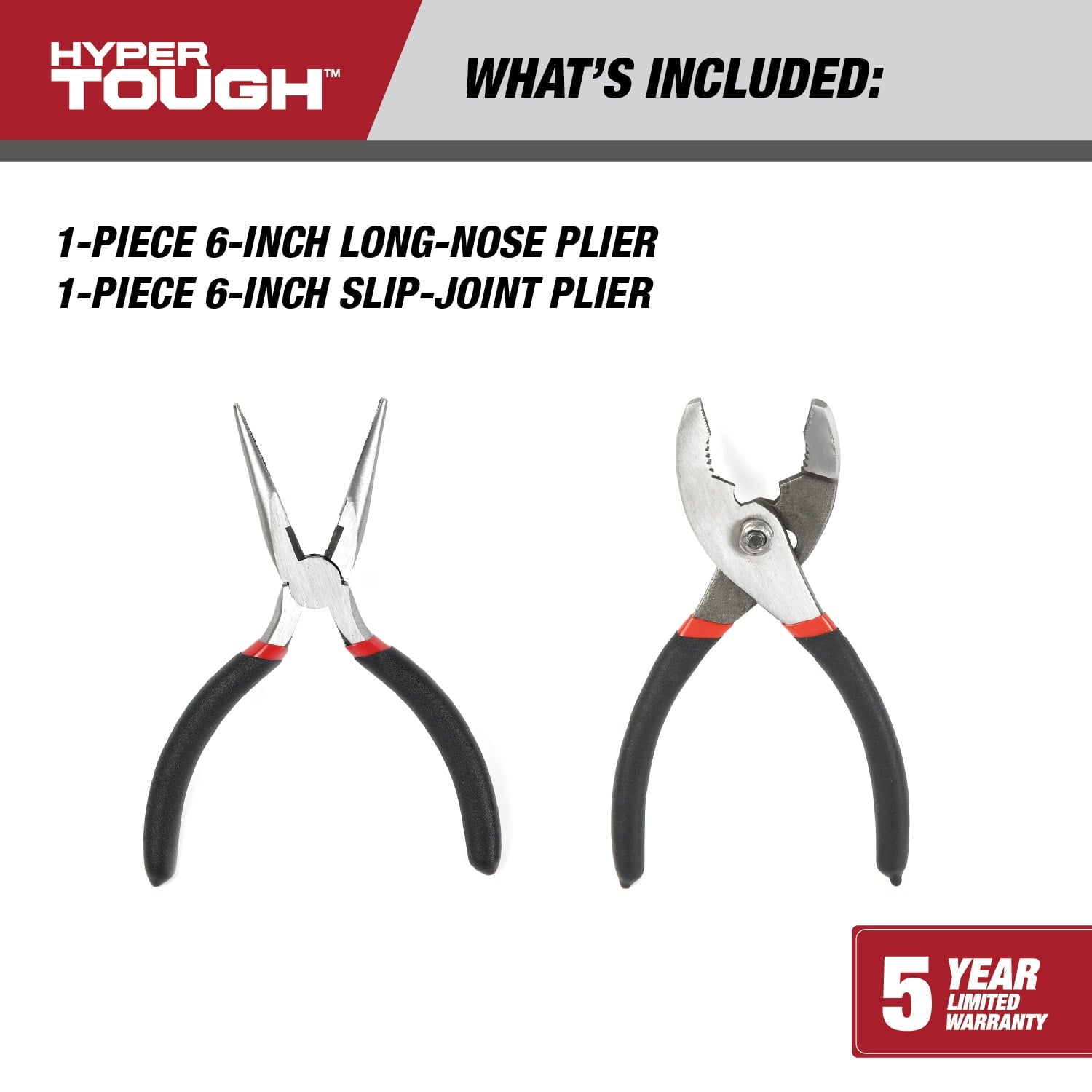 Hyper Tough 2-Piece 6-inch Pliers Set with Slip-Joint and Long Nose Pliers